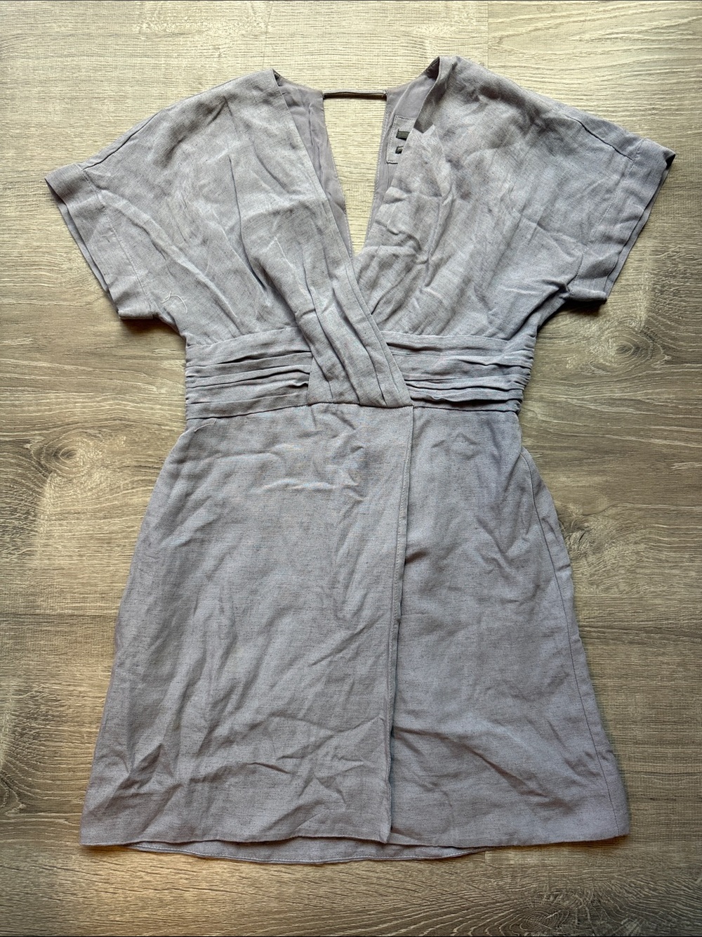 Anthropologie Light Grey Short Sleeve V-Neck Wrap Dress